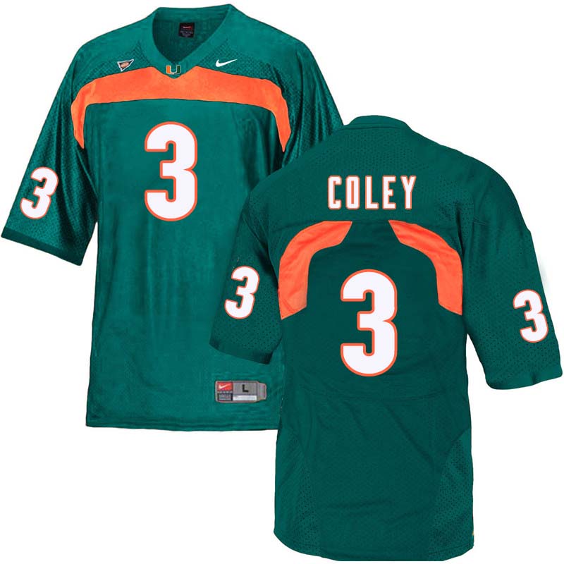 Nike Miami Hurricanes #3 Stacy Coley College Football Jerseys Sale-Green